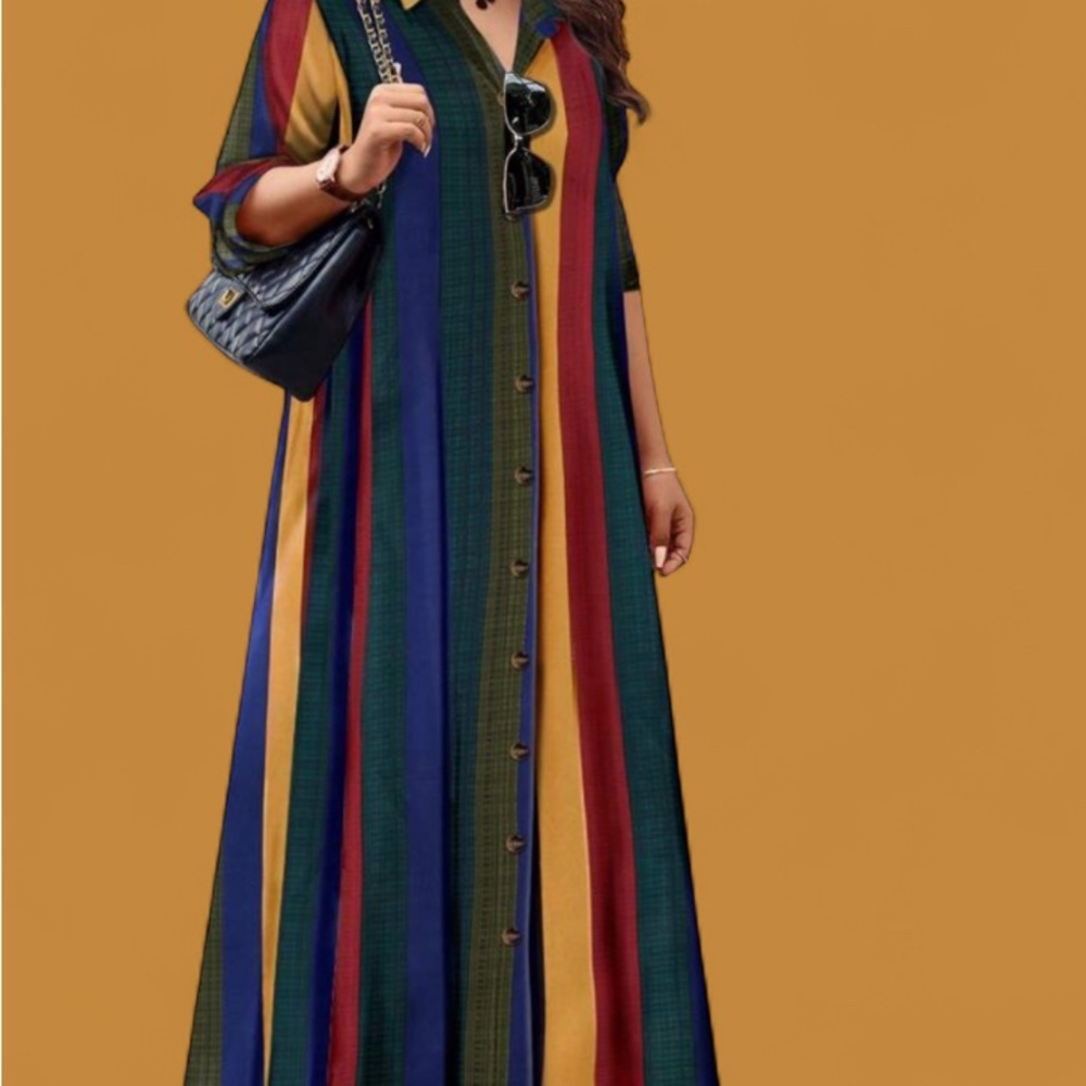 Colorful Striped Button-Down Maxi Dress